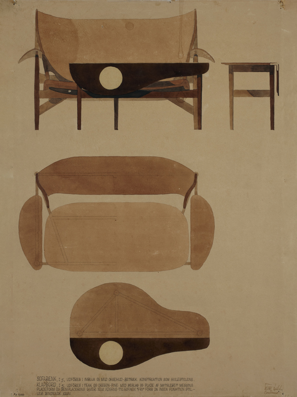 Finn Juhl's original watercolor drawing of the Butterfly Table. Foto: Pernille Klemp, Designmuseum Danmark