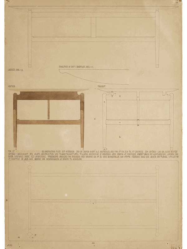 Finn Juhl's original watercolor drawing of the Kaufmann Table. Photo credit: Pernille Klemp, Designmuseum Danmark