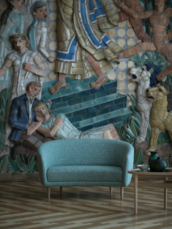 The Little Mother Sofa with oak (clear oil) legs and 'Sonar' upholstery in the colour '934'