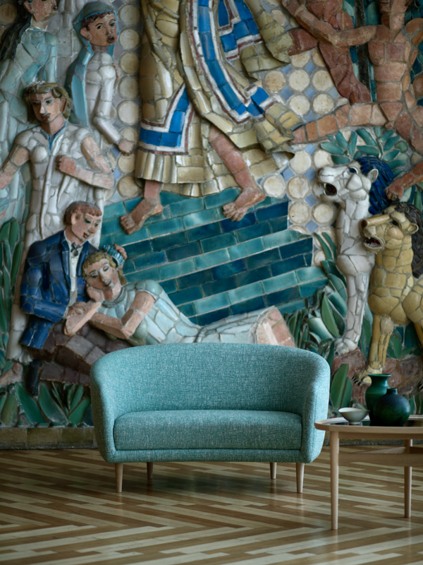 The Little Mother Sofa with oak (clear oil) legs and 'Sonar' upholstery in the colour '934'.