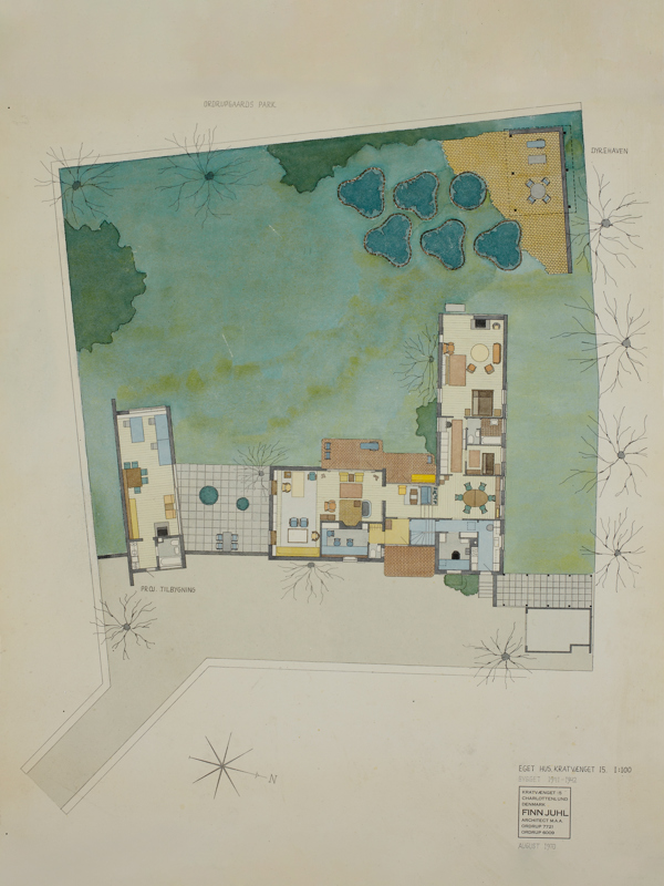 At one point, Finn Juhl planned to further expand the house with an addition that would house his design studio, and this watercolor dates from that period. The project, however, was never realized. Photo credit: Pernille Klemp, Designmuseum Danmark