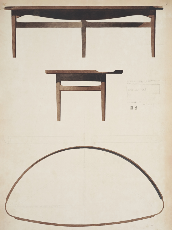 Finn Juhl's original watercolor depicting the Cocktail Table from 1951. Photo credit: Pernille Klemp, Designmuseum Danmark