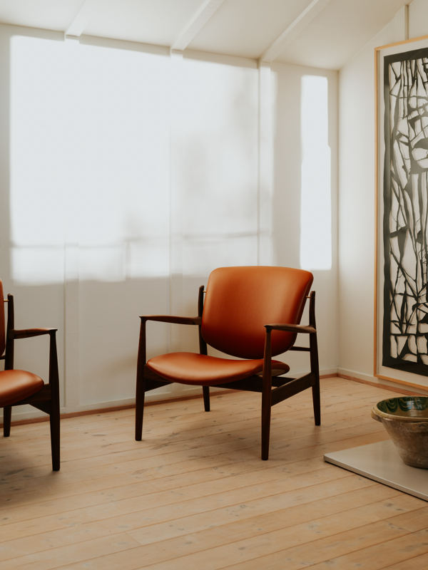 The France Chair in walnut with 'Prestige' leather in the colour 'Cognac’.